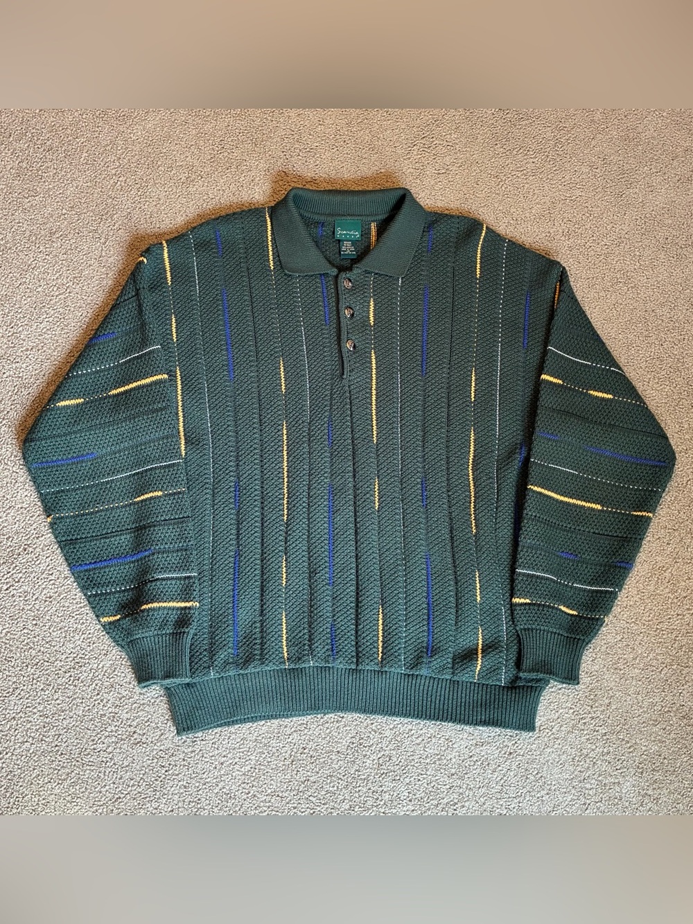Scandia Woods Mens LG Green Sweater Henley Button Neck Ribbed Knit Cardigan